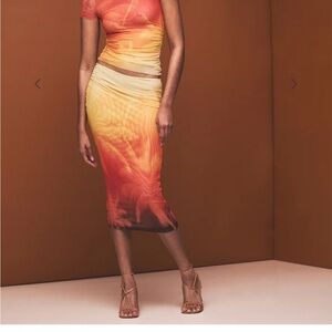 SER.O.YA Yellow and Orange Ombre Midi Skirt